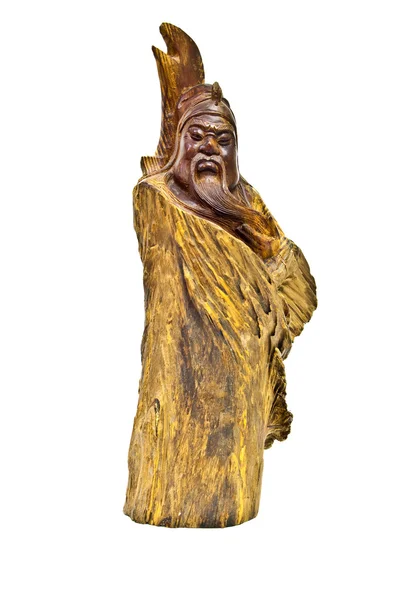 The wooden carving chinese god on white background — Stock Photo, Image