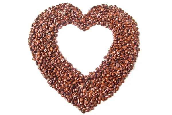 Coração de grãos de café marrom — Fotografia de Stock