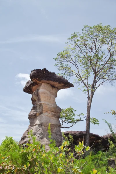 Pilzstein und blauer Himmel, der Naturstein wie Pilze in pH — Stockfoto