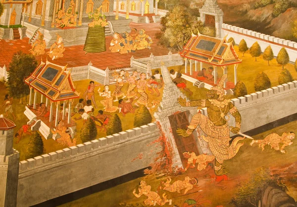 Masterpiece of traditional Thai style painting art on temple wal — Stock Photo, Image