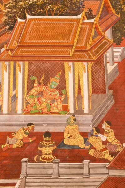 Mästerverk i traditionell thailändsk stil målning konst på templet wal — Stockfoto