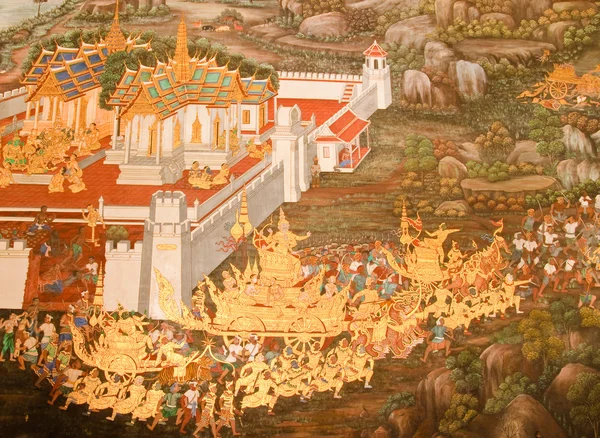 Masterpiece of traditional Thai style painting art on temple wal — Stock Photo, Image