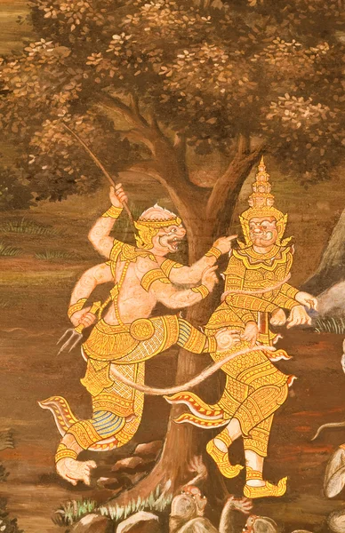 Mästerverk i traditionell thailändsk stil målning konst på templet wal — Stockfoto