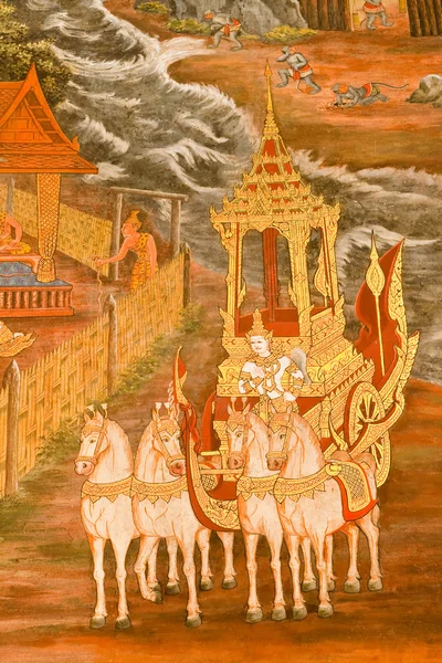 Mästerverk i traditionell thailändsk stil målning konst på templet wal — Stockfoto