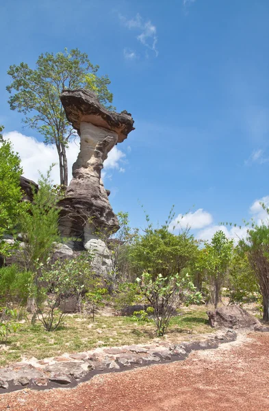 Houbová kámen a modrá obloha, přírodní kámen jako houby v ph — Stock fotografie