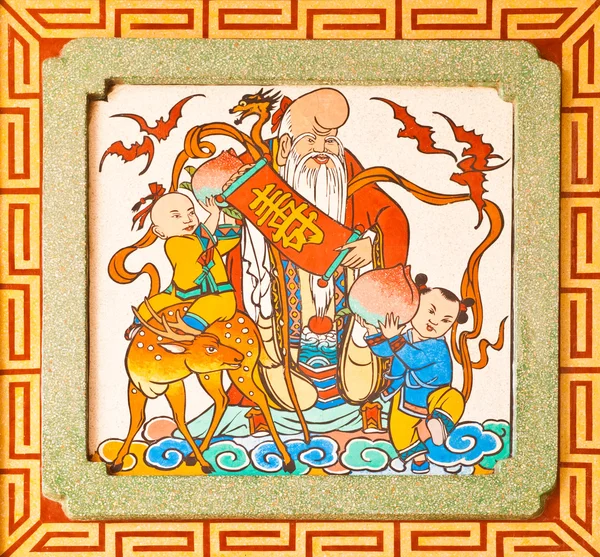 Art Chinese style painting on the wall in temple,Thailand.Genera — Stock Photo, Image