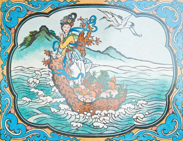 मंदिर, थाईलैंड में दीवार पर कला चीनी शैली पेंटिंग। — स्टॉक फ़ोटो, इमेज