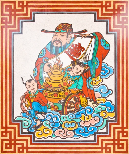 Arte estilo chinês pintura na parede no templo, Thailand.Genera — Fotografia de Stock