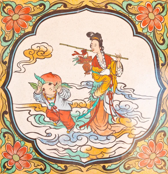 Art Chinese style painting on the wall in temple,Thailand.Genera — Stock Photo, Image