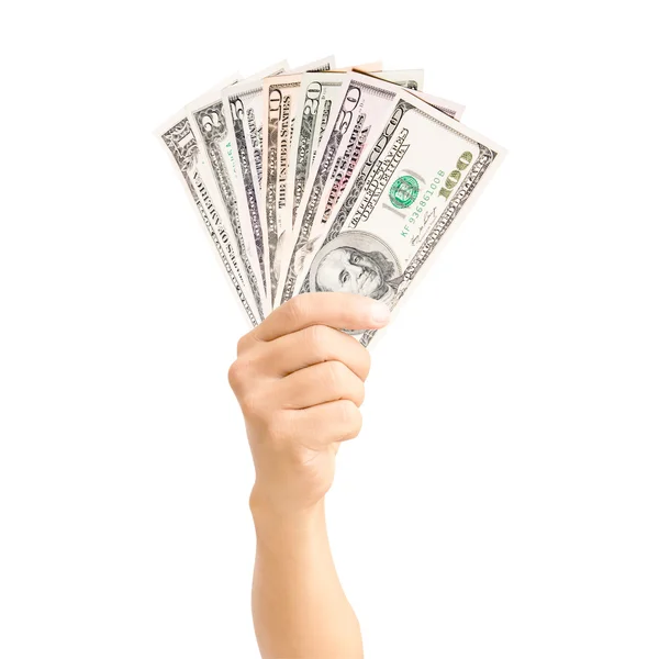 Man hand holding dollar banknote — Stock Photo, Image