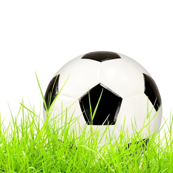 Soccer ball on green grass isolated — Stock Photo, Image