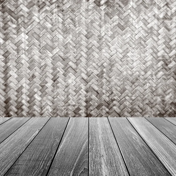 Tejido de bambú áspero con piso de madera — Foto de Stock