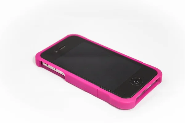 Realistic smartphone in pink case isolated on white background — Stock Photo, Image
