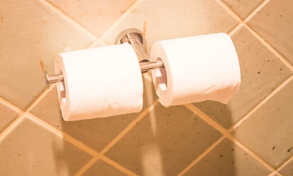 Role hedvábného papíru současné toaletě — Stock fotografie
