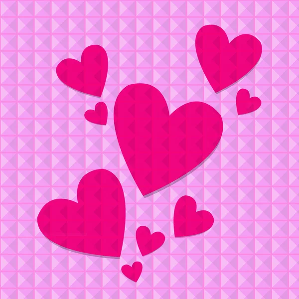 Chockerande rosa hjärtan på rosa nitar bakgrund — Stock vektor