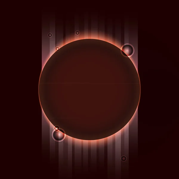 Pianeta bruno eclissi raggi arancioni sullo spazio scuro — Vettoriale Stock