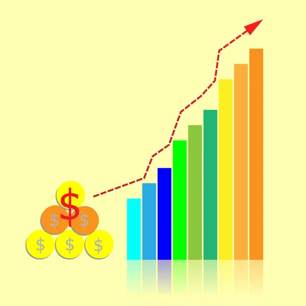 Gráfico de barras de inversión con línea de tendencia de crecimiento — Vector de stock