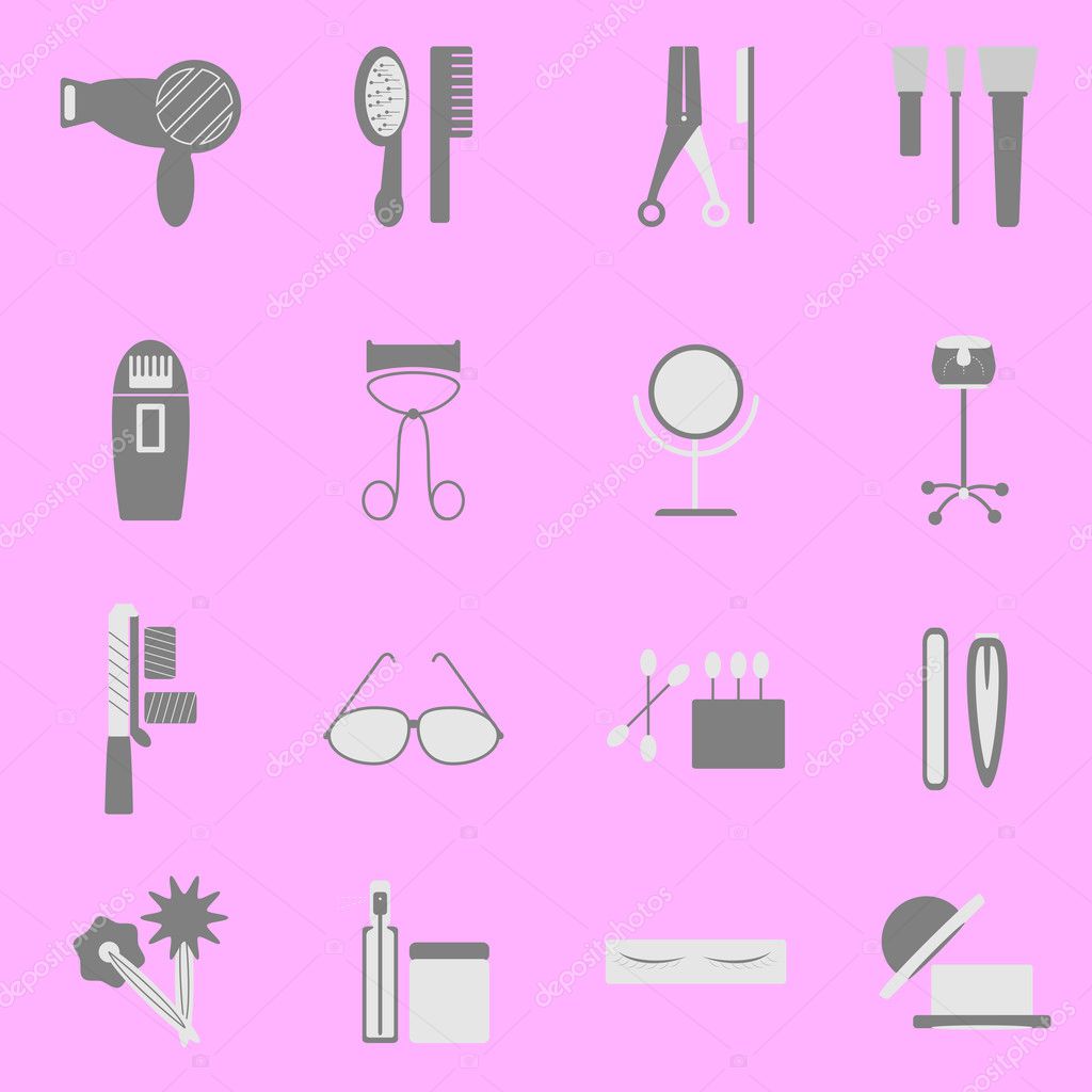 Beauty icons set on pink background ⬇ Vector Image by © nalinrat