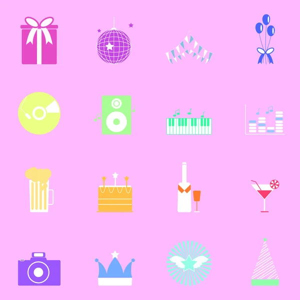 Colorful party icons on pink background — Stock Vector