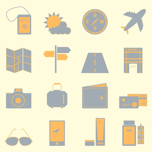 Icone di colore di viaggio impostate su sfondo chiaro — Vettoriale Stock