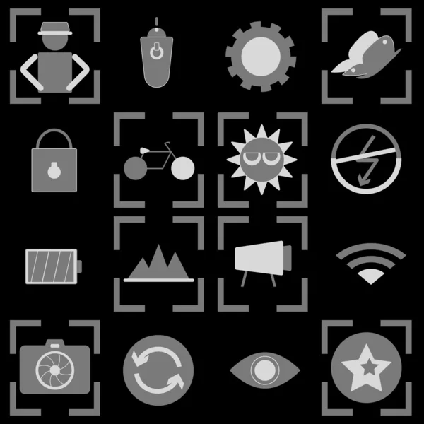 Photography icons on black background — Stock Vector