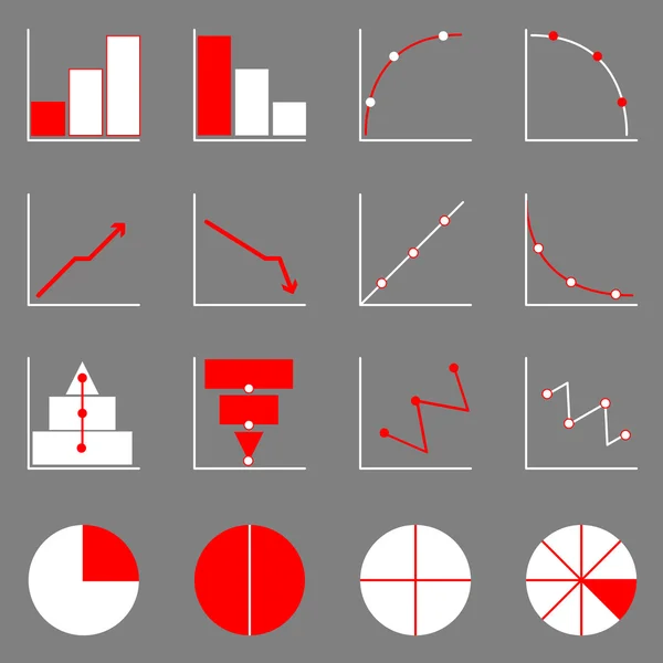 Icônes graphiques appliquées sur fond gris — Image vectorielle
