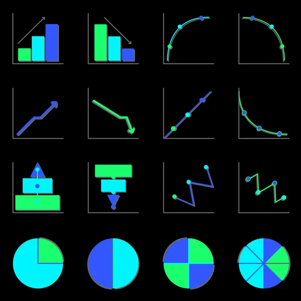 Ícones de cor de gráfico aplicados com sombra — Vetor de Stock