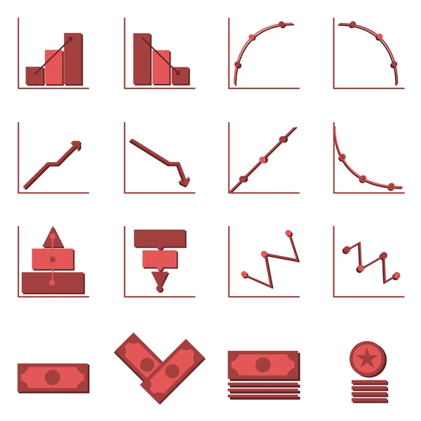 Graphe et icônes couleur argent avec ombre — Image vectorielle