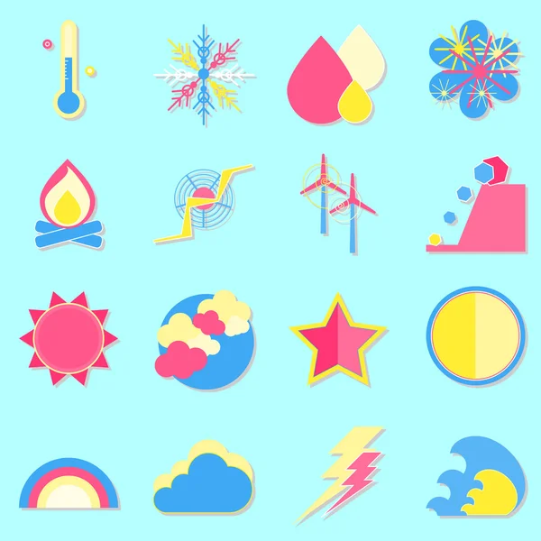 Icônes de couleur climatique avec ombre — Image vectorielle