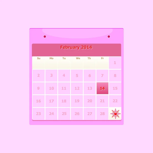 Calendario de diseño Calendario mensual febrero 2014 — Vector de stock