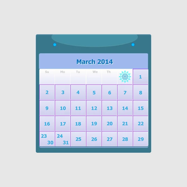 Calendario progetti marzo 2014 calendario mensile — Vettoriale Stock