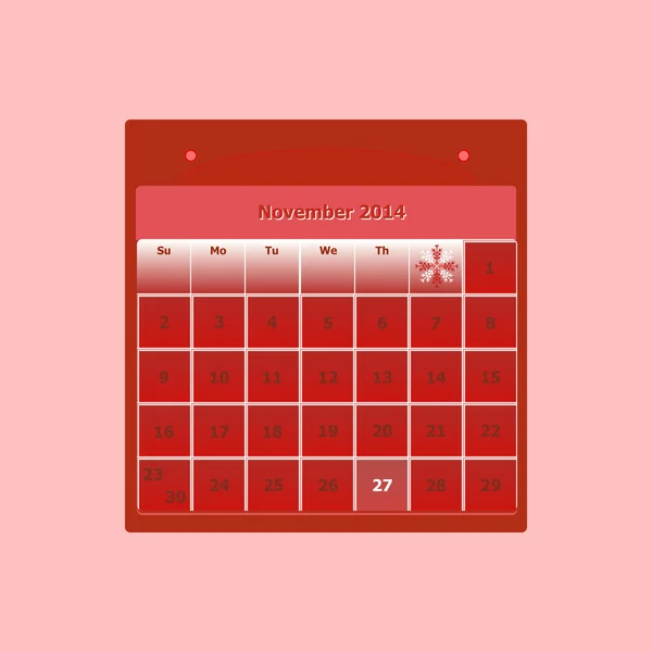 Calendario de diseño mensual noviembre 2014 calendario — Vector de stock