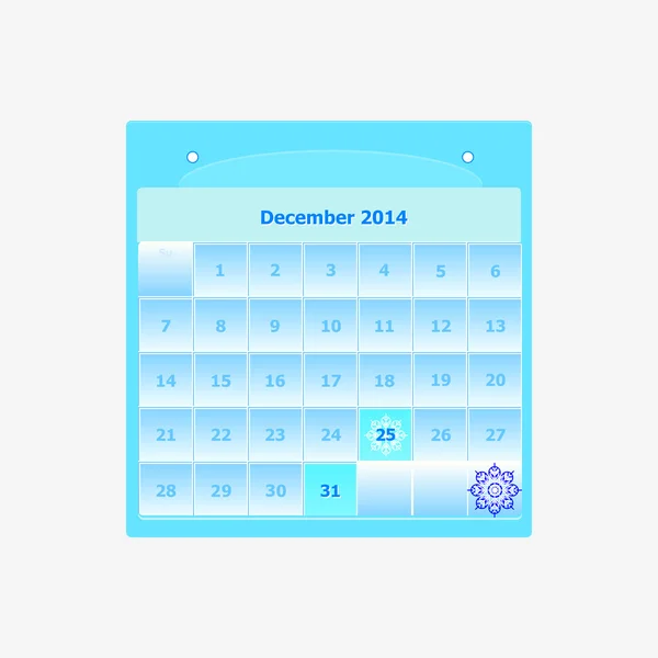 Calendrier de conception mensuel décembre 2014 calendrier — Image vectorielle