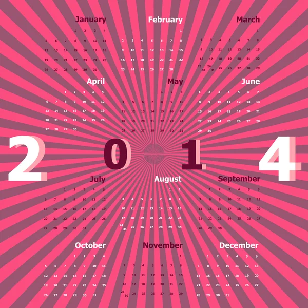 Kalender 2014 auf Strahlenhintergrund erstellen — Stockvektor