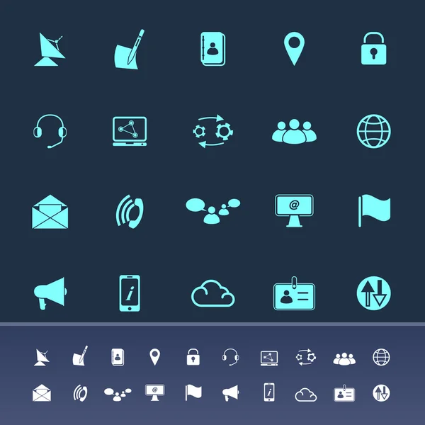 Kommunikation färgikoner på marinblå bakgrund — Stock vektor