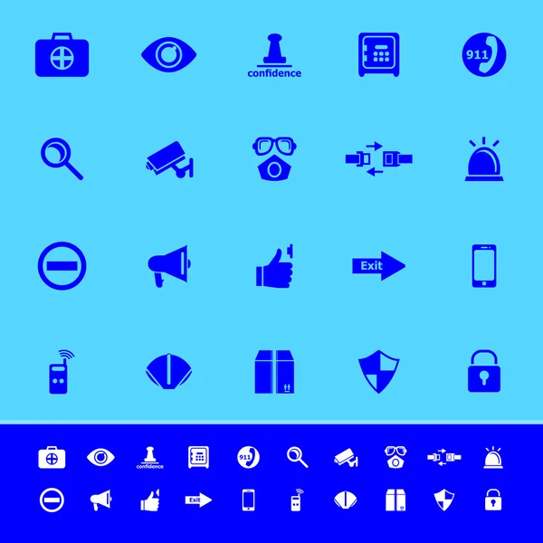 Iconos de color de seguridad sobre fondo azul — Archivo Imágenes Vectoriales