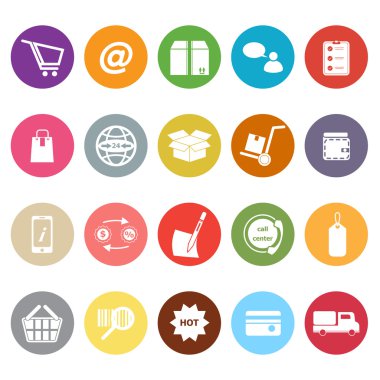 Beyaz arka plan üzerinde e-ticaret düz simgeler