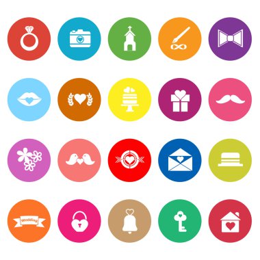 beyaz zemin üzerinde düz simgeler düğün