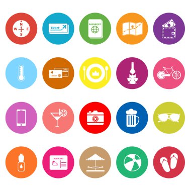 beyaz zemin üzerinde yolculuk düz simgeler