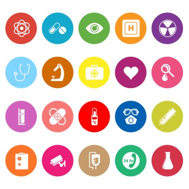 beyaz zemin üzerine genel hastane düz simgeler