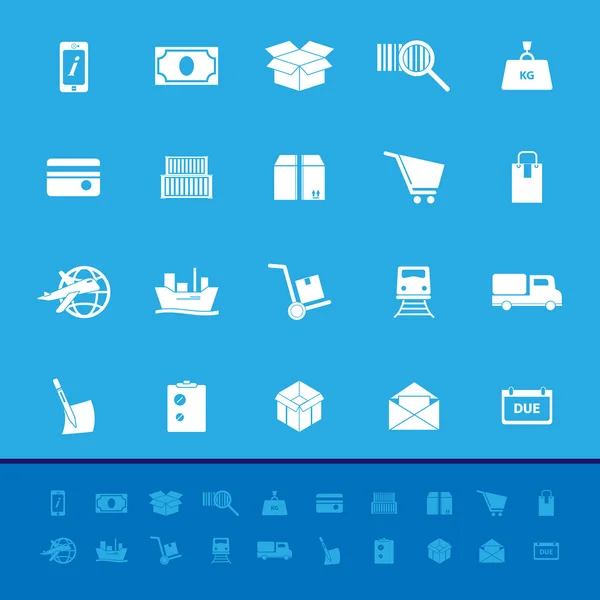 Iconos de color de envío sobre fondo azul — Vector de stock