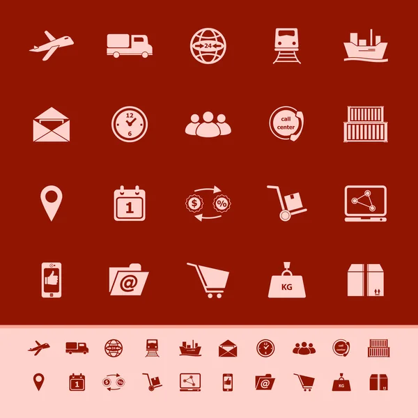 Logistic color icons on red background — Stock Vector