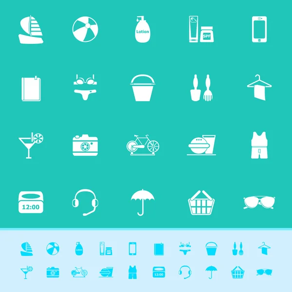 Iconos de color playa sobre fondo verde — Archivo Imágenes Vectoriales