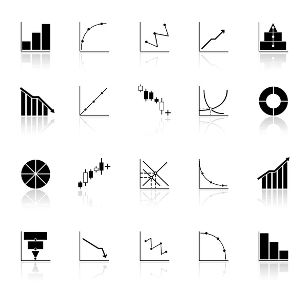 Diagram and graph icons with reflect on white background — Stock Vector