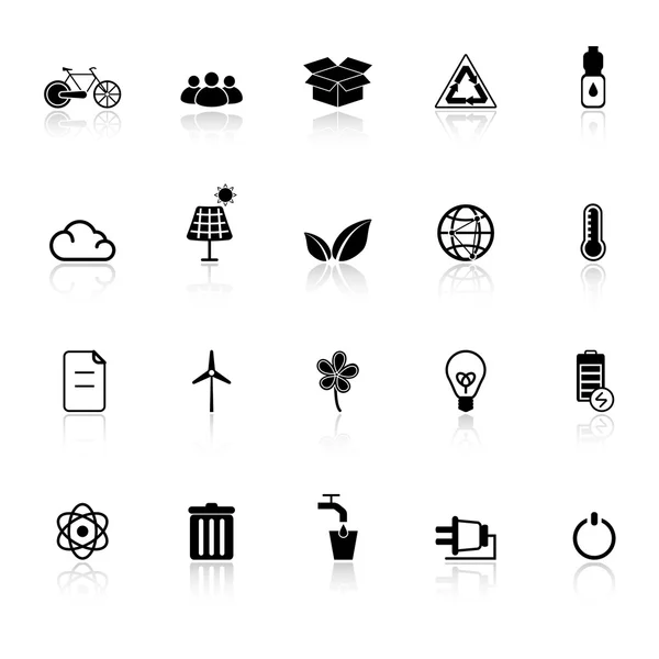 Ecology icons with reflect on white background — Stock Vector