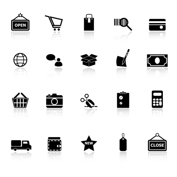 Iconos de compras con reflexionar sobre el fondo blanco — Vector de stock