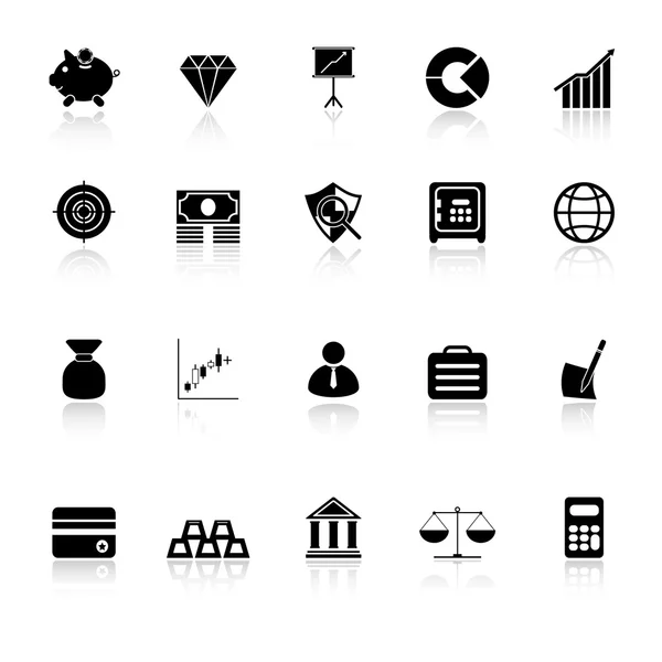 Finance icons with reflect on white background — Stock vektor