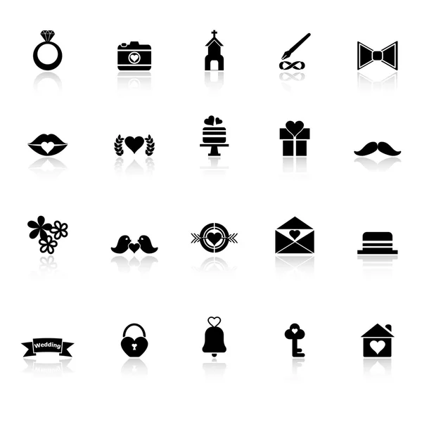 Wedding icons with reflect on white background — Stock Vector
