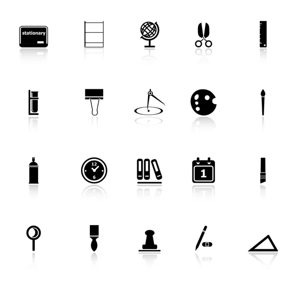 Algemene stationaire pictogrammen met weerspiegelen op witte achtergrond — Stockvector