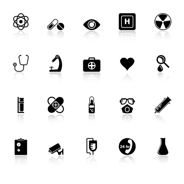 General hospital icons with reflect on white background — Stock Vector